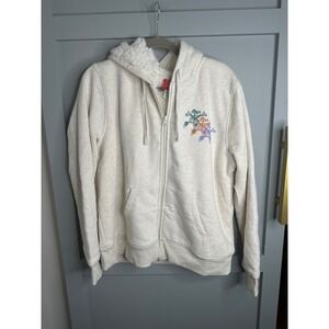 Disney Amazon Essentials Sherpa Lined Zip Hoodie Cream Graphic Print Women's L